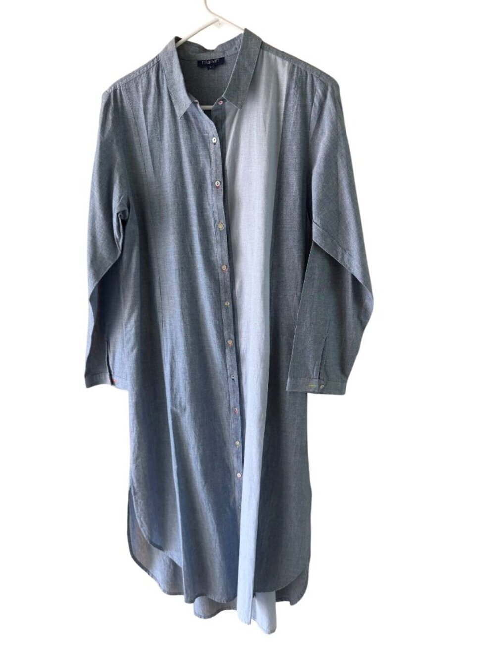 Manan Womens Button-down Chambray Shirtdress Size Large Linen Colorblock Casual - Picture 11 of 16